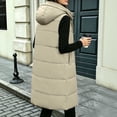 thumbnail image 4 of cocolona Long Puffer Vest for Women Trendy Hooded Sleeveless Stand Collar Button Down Long Coat Quilted Winter Warm Snow Overcoat with Pocket, 4 of 7