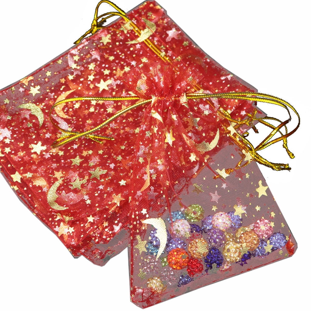 100Pcs Moon Star Organza Gift Bags Wedding Jewelry Drawstring Party Pouches Hot.