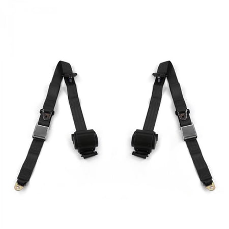 safeTboy Black Retractable Bucket Seat Belt Kit for 1942-1947 Ford Truck Airplane 3 Point - 2 Belts