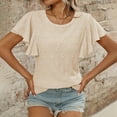 thumbnail image 4 of Blczomt Ruffle Sleeve Womens Short Sleeve Tops 2025 Dressy Casual Shirt Beige Plain Trendy Womens Summer Blouses, 4 of 6