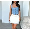 thumbnail image 5 of Women Denim Crop Vest Y2k Button Down Sleeveless Crop Top Jean Tank Top Slim Backless Corset Top Smocking Vest Blue L, 5 of 8