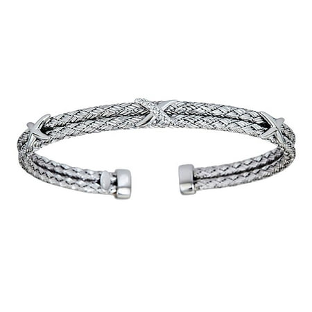 Decadence Sterling Silver Basketweave Station X Bangle