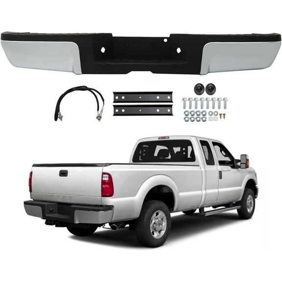 EPOTOOR Rear Step Bumper Assembly Chrome Steel Replacement for 2008-2016 F-250 F-350 F-450 Super Duty without Parking Aid Sensor Holes FO1103148