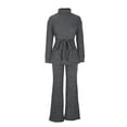 thumbnail image 4 of Womens Two Piece Lounge Outfits Turtleneck Sweater and Wide Leg Pants Sets Fashion Long Sleeve Knit Loungewear (Dark Gray L), 4 of 5