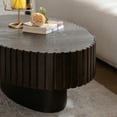 thumbnail image 4 of 43.3" Oval Coffee Table with Handcrafted Relief, Sturdy Pedestal Wooden Olive-Shaped Tea Table, Circle Fluted Drum Coffee Table for Apartment Living Room, Walnut+Black, 4 of 5