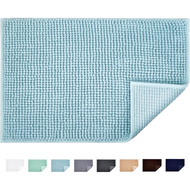 Alfombra de baño antideslizante, absorbente, para ducha, bañera, inodoro, cocina, salida, microfibra chenilla, lavable a máquina, 40×60CM (azul claro)