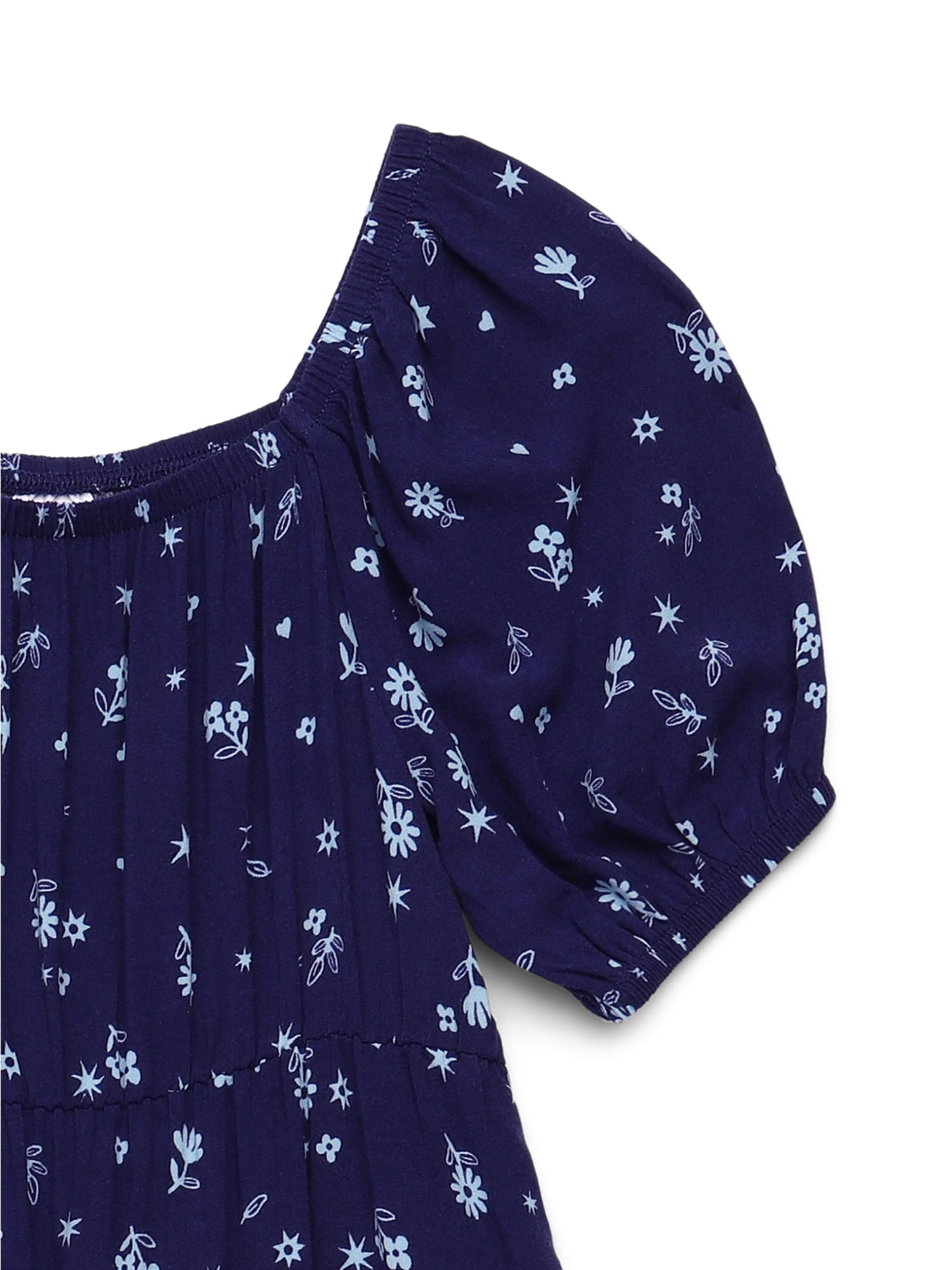 Wonder Nation Girls Tiered Dress with Puff Sleeves, Sizes 4-18 & Plus