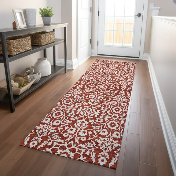 Addison Rugs Chantille Indoor/Outdoor Traditional Damask Red Washable Runner Rug, 2'3" x 7'6"