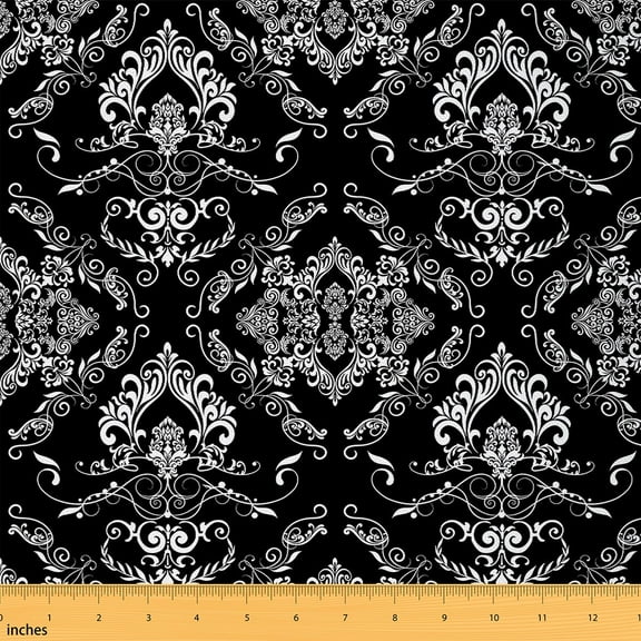 Feelyou Western Damask Fabric by the Yard 1 Yard, Vintage Fashion Room Decor Fabric by the Yard, Mandala Hippie Theme Fabric for Sewing, Microfiber Bedroom Decor