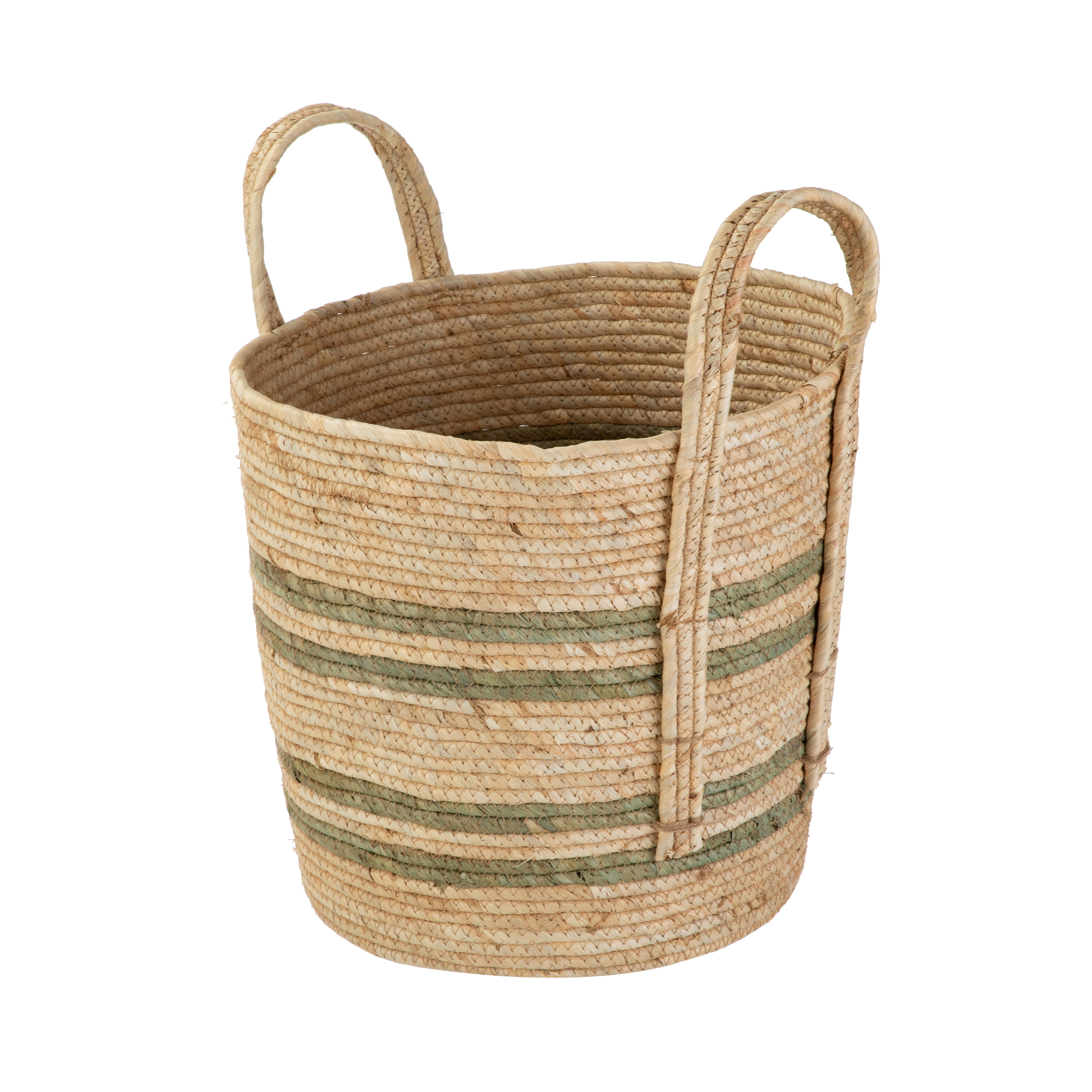 Better Homes & Gardens Natural Maize Colored Stripe Basket, Green, Large