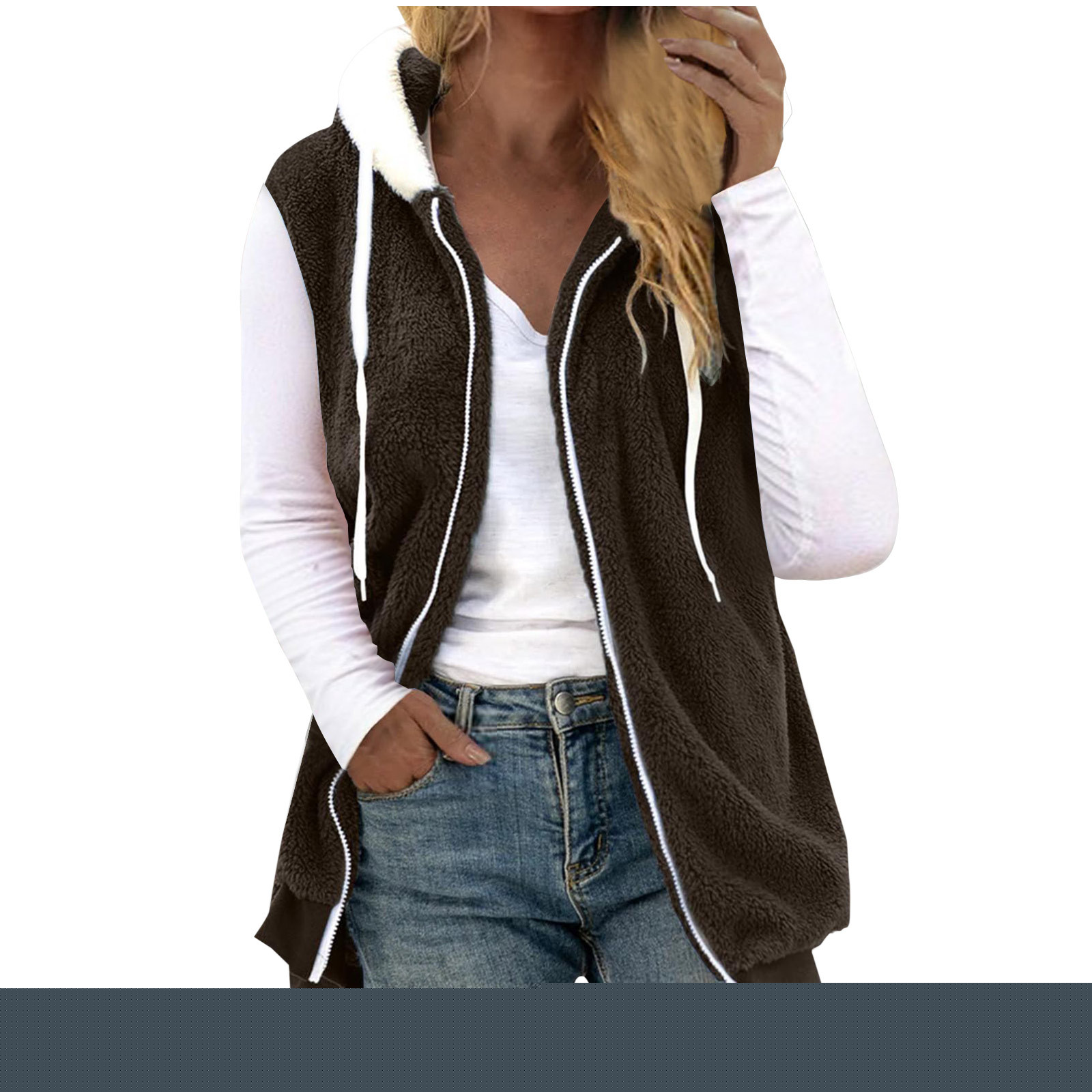 thumbnail image 2 of AUNVITO Women's Warm Sleeveless Zip Up Vest With Pockets Casual Long Coat For Daily Wear, 2 of 5