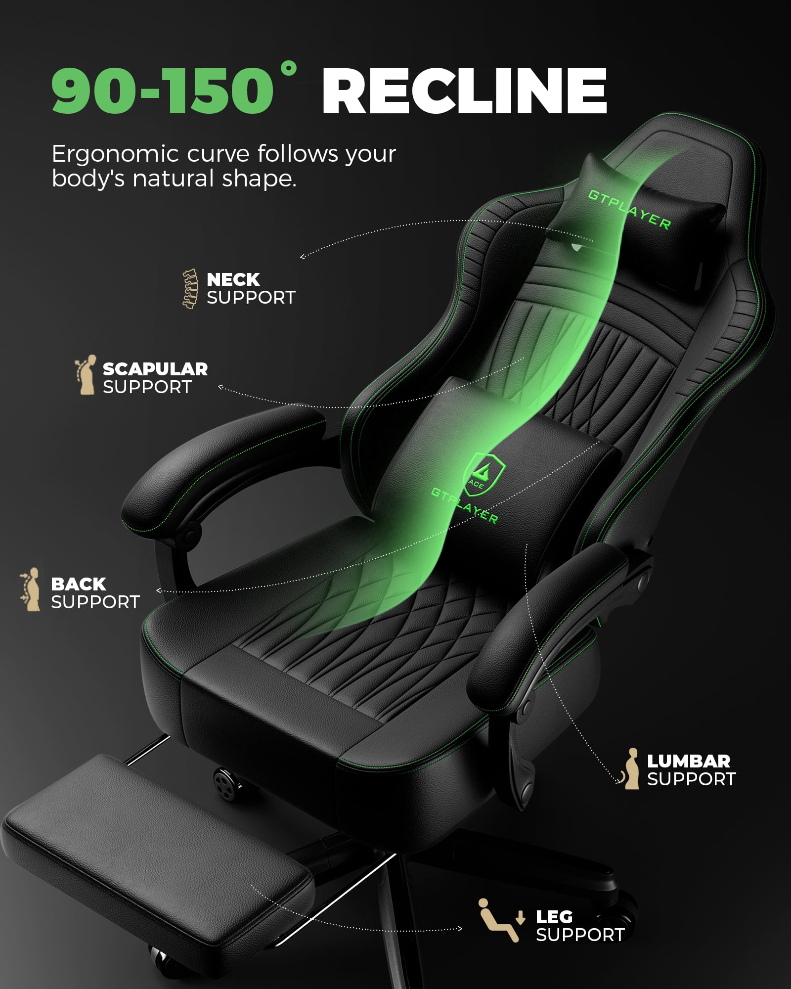 GTPLAYER Gaming Chair with Footrest, Bluetooth Speakers