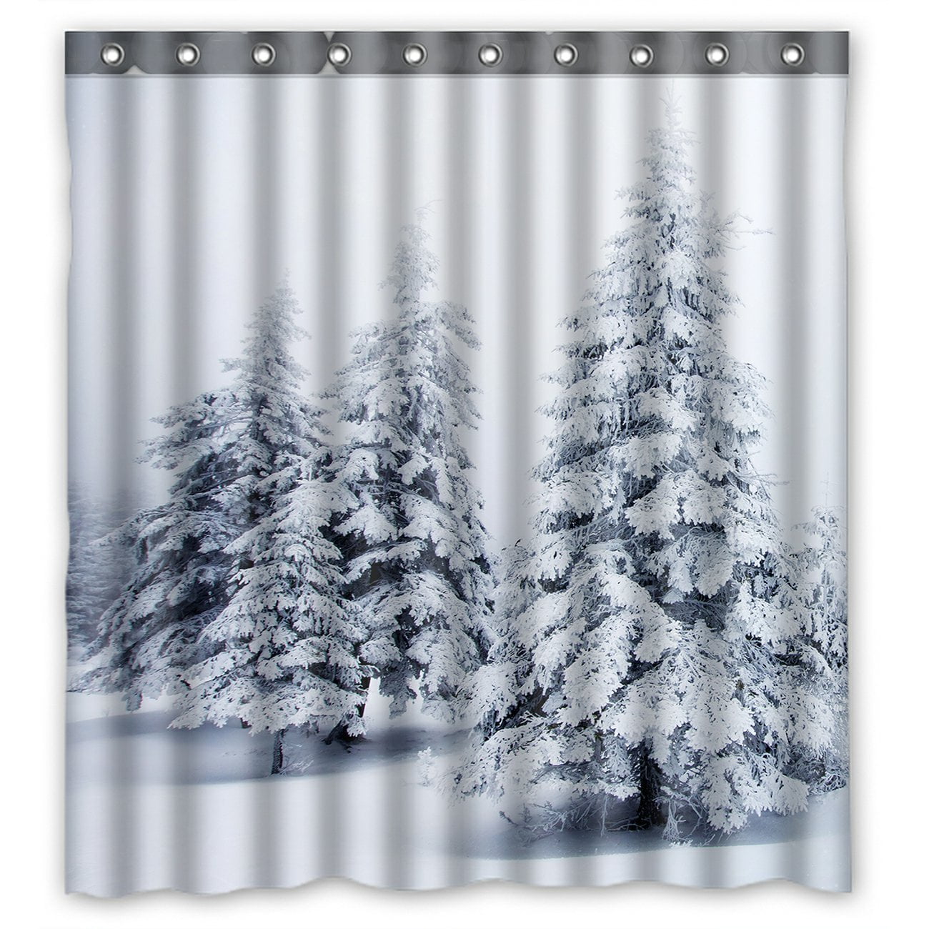 PHFZK Winter Landscape Shower Curtain, Merry Christmas with Snowy Trees