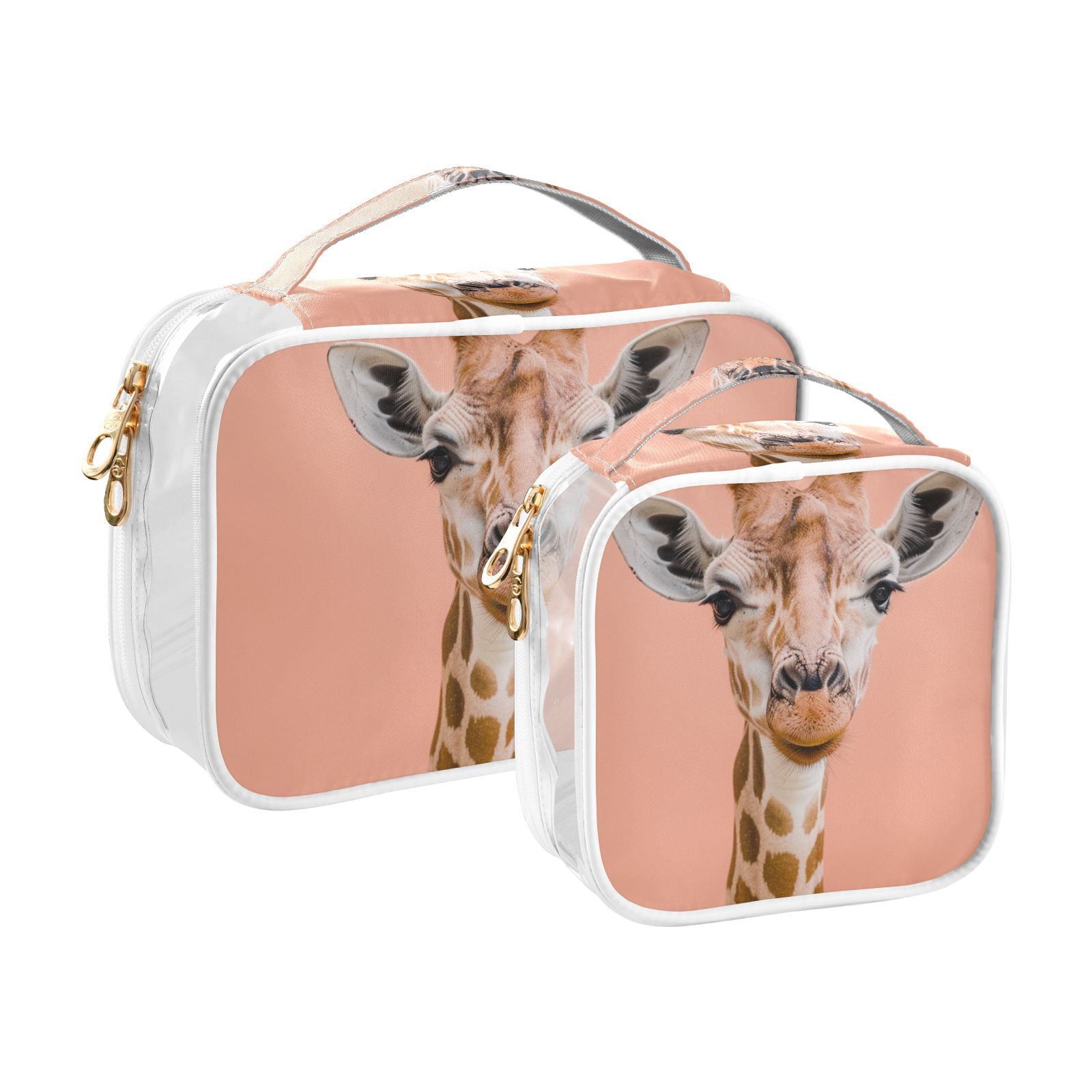 Clear Makeup Bags with Handle Large Opening 2 Pack Set Toiletry Bag Quart Size Bag, for Women Man Traveling Travel Essentials, Toiletries and Other. Giraffe Pink