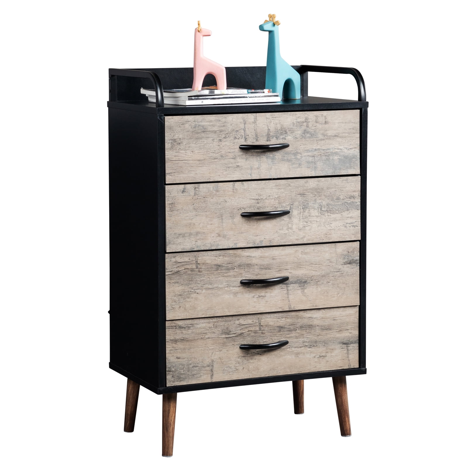 Royard Oaktree Dresser with 4 Drawers Tall Chest of Drawers with Fabric