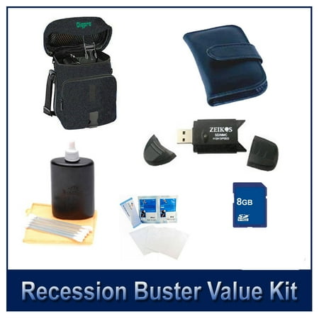 Digital Camera 6 pc Accessory Kit 8GB SD Card & Reader Deluxe Carry Case Lens Cleaning Kit Deluxe Gadget Bag for Olympus Sony Canon Fuji Nikon Digital Cameras Memory Card Wallet