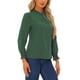 thumbnail image 4 of Blusa impresa de manga larga con cuello simulado y fruncido para mujer INSPIRE CHIC en verde oscuro, talla S, 4 of 6