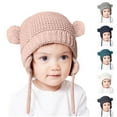 thumbnail image 3 of Xfvqtps Toddler Beanie with Ear Flaps Plush Pompom Ears Strap Cute Solid Color Knitting Stretch Thickened Windproof Coldproof Warm Winter Hat for 0-3 Years White, 3 of 4