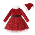 thumbnail image 3 of BULLPIANO 1-5T Kids Baby Girl Christmas Outfit Xmas Dress Long Sleeve Velvet Dresses Santa Hats 2Pcs, 3 of 9