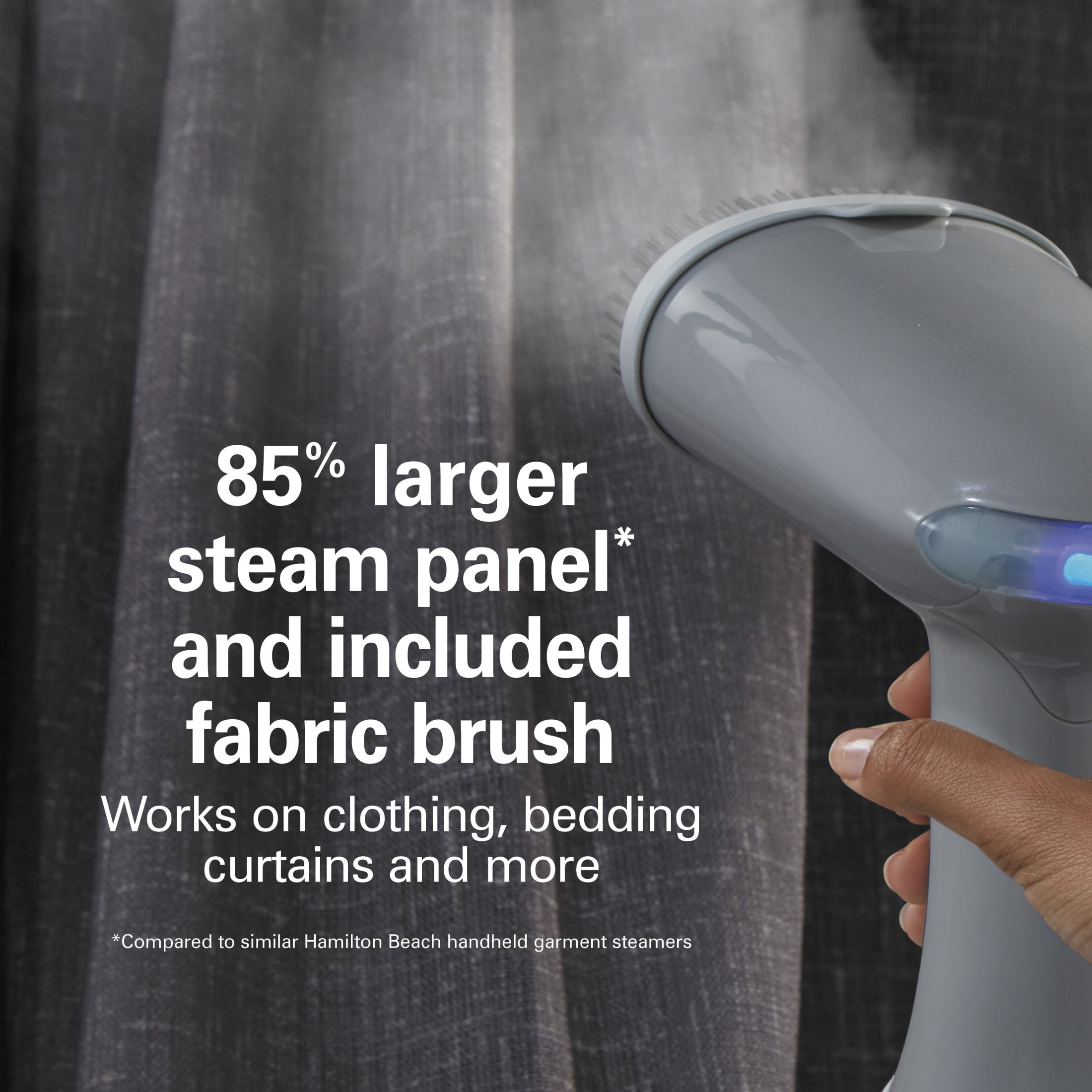 Hamilton Beach Handheld Garment Steamer for Clothes, Compact Design, Gray with Blue Accents