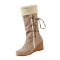 thumbnail image 3 of Willtoo Womens Knee High Boots Fuzzy Cuff Lace Up Wedge Heel Tall Boots Fashion Warm Snow Boot for Casual Outdoor Fall & Winter Wear, 3 of 6