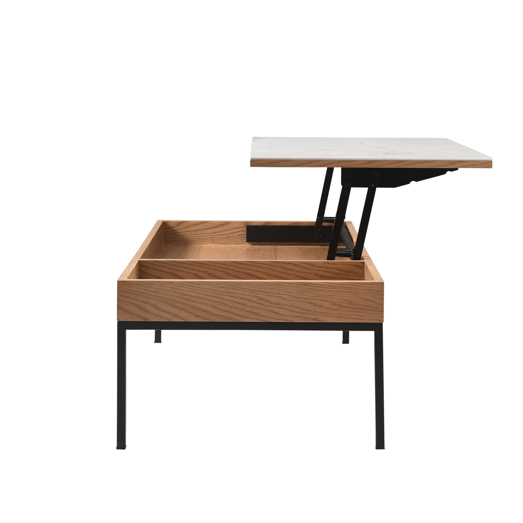 Reba Transitional Rectangular Lift-Top Coffee Table in Natural Finish with Sintered Stone Panel
