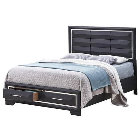 Glory Furniture Liverpool Contemporary Wood Veneer King Storage Bed in Black