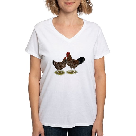 CafePress - Speckled Sussex Chickens Women's V Neck T Shirt - Womens Cotton V-Neck T-shirt