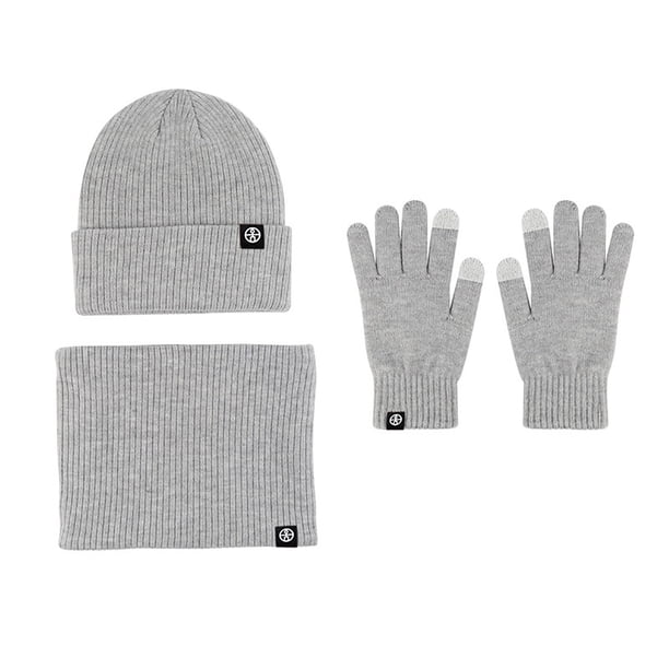 Conjunto de tres piezas de guantes, gorros y bufandas de punto cálidos de estilo europeo e invernal con terciopelo grueso y gorro. Bufandas, gorros y mitones para mujer.