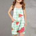 thumbnail image 1 of Sentmoon Girls Summer Rompers V Neck Spaghetti Strap Short Jumpsuits Watermelon Print Side Pockets Sleeveless Loose Bib Outfits Trendy Girls for Lounge at Home Green 5 Years, 1 of 5