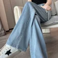 thumbnail image 3 of Pantalones vaqueros de tul ligeros y sencillos para mujer, pantalones de campana drapeados con cintura elástica para primavera y verano, pantalones vaqueros elásticos de moda, 3 of 4