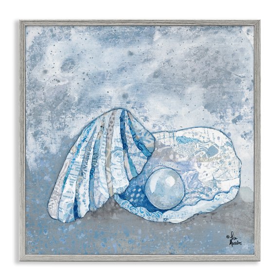Stupell Industries Blue Abstract Clam Pearl Animals & Insects Painting Gray Framed Art Print Wall Art, 17 x 17