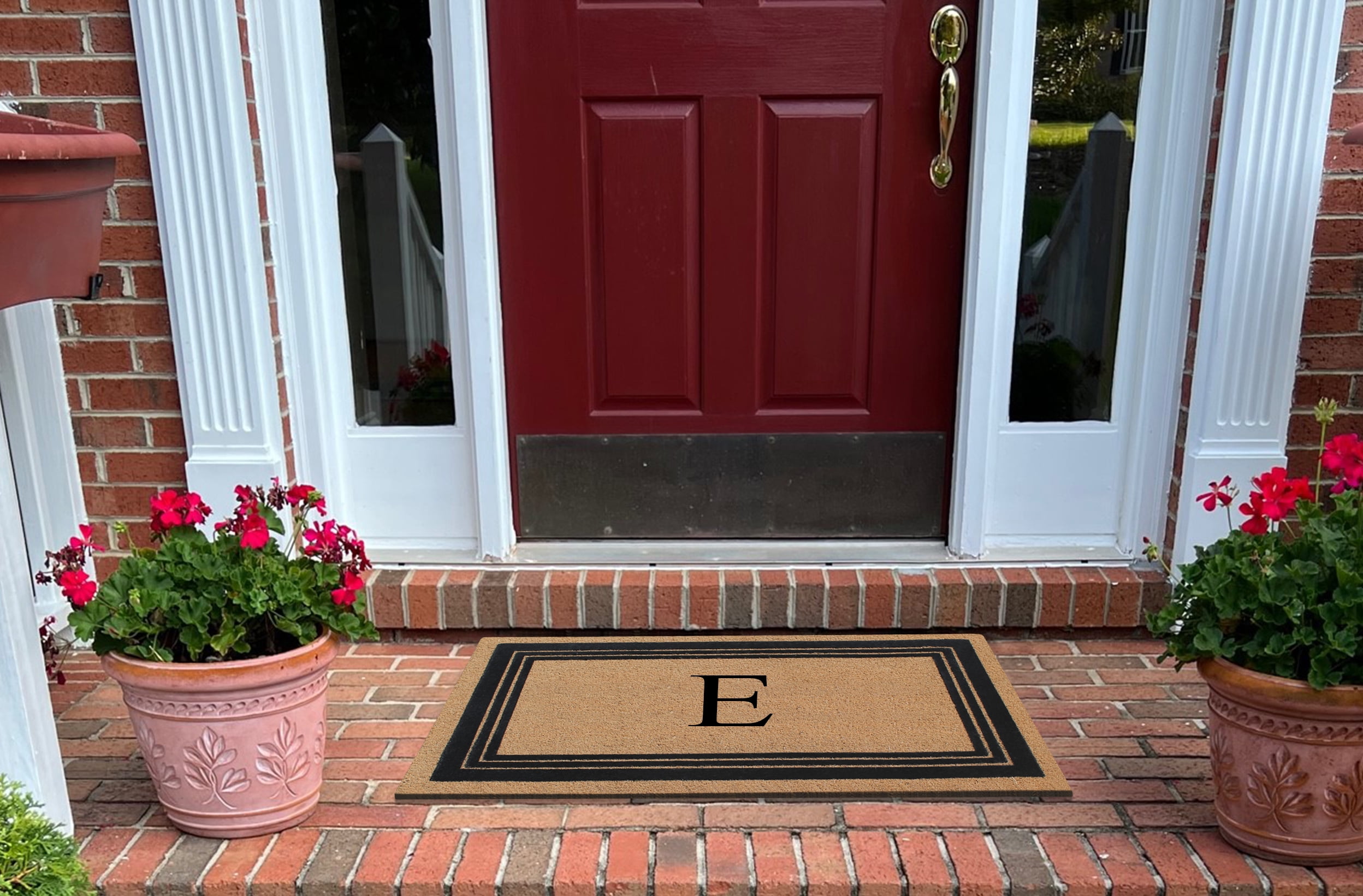 A1HC Natural Coir Monogrammed Entrance Door Mats, Durable Large Outdoor Rug, Non-Slip, Flock Doormat, Thin-Profile Heavy Duty Door Mat, Indoor Outdoor Front Door, High Traffic Areas, 24" X 39"
