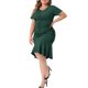 thumbnail image 4 of Vestido midi de talla grande Agnes Orinda para mujeres, con cuello en V, mangas cortas, vestido arrugado con brillo, verde oscuro, 1X, 4 of 6