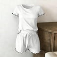 thumbnail image 5 of Tnhcen Women's Summer Ice Silk Pajama Set, Short Sleeve Sleepwear 2 Piece Set with Ruffles, Free Size Loungewear Shorts Set Soft Breathable, 5 of 7