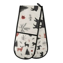 Yayeee Double Oven Mitt Kitchen Heat Resistant Baking 35" x7" Quilted Glove, Christmas Plaid Deer