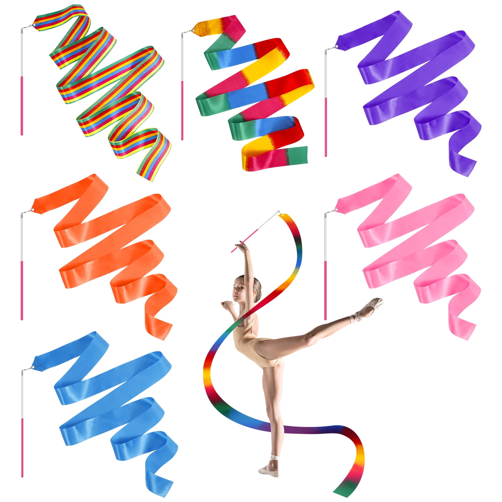 BUBABOX 6 Pcs Kids Dance Ribbons,Gymnastics Twirling Ribbon,Streamer