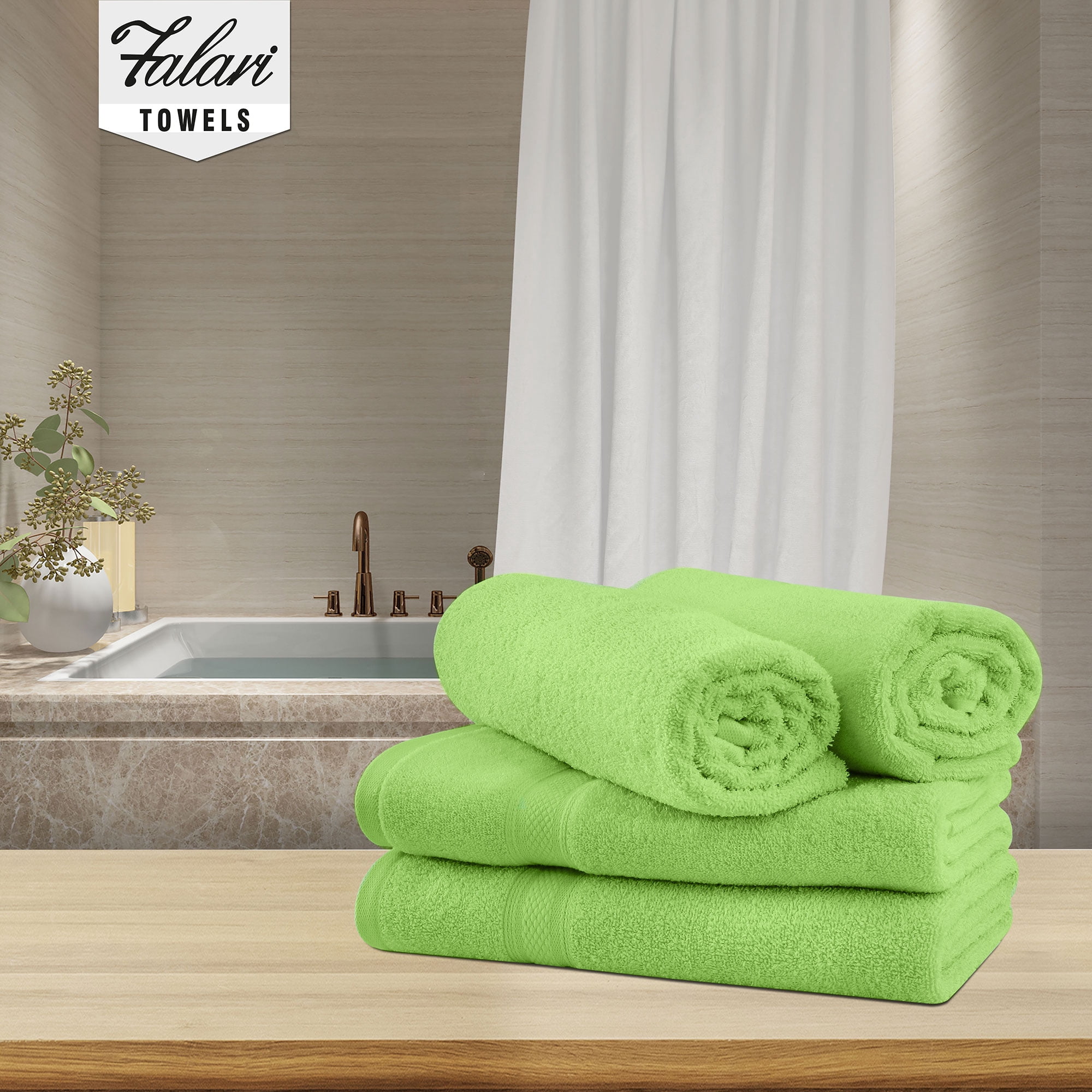 Falari Premium Bath Towel Set 100% Ring Spun Cotton Towels for Home Hotel Spa Extra Large 27x54 Maximum Softness and Absorbency 4-Pack Green