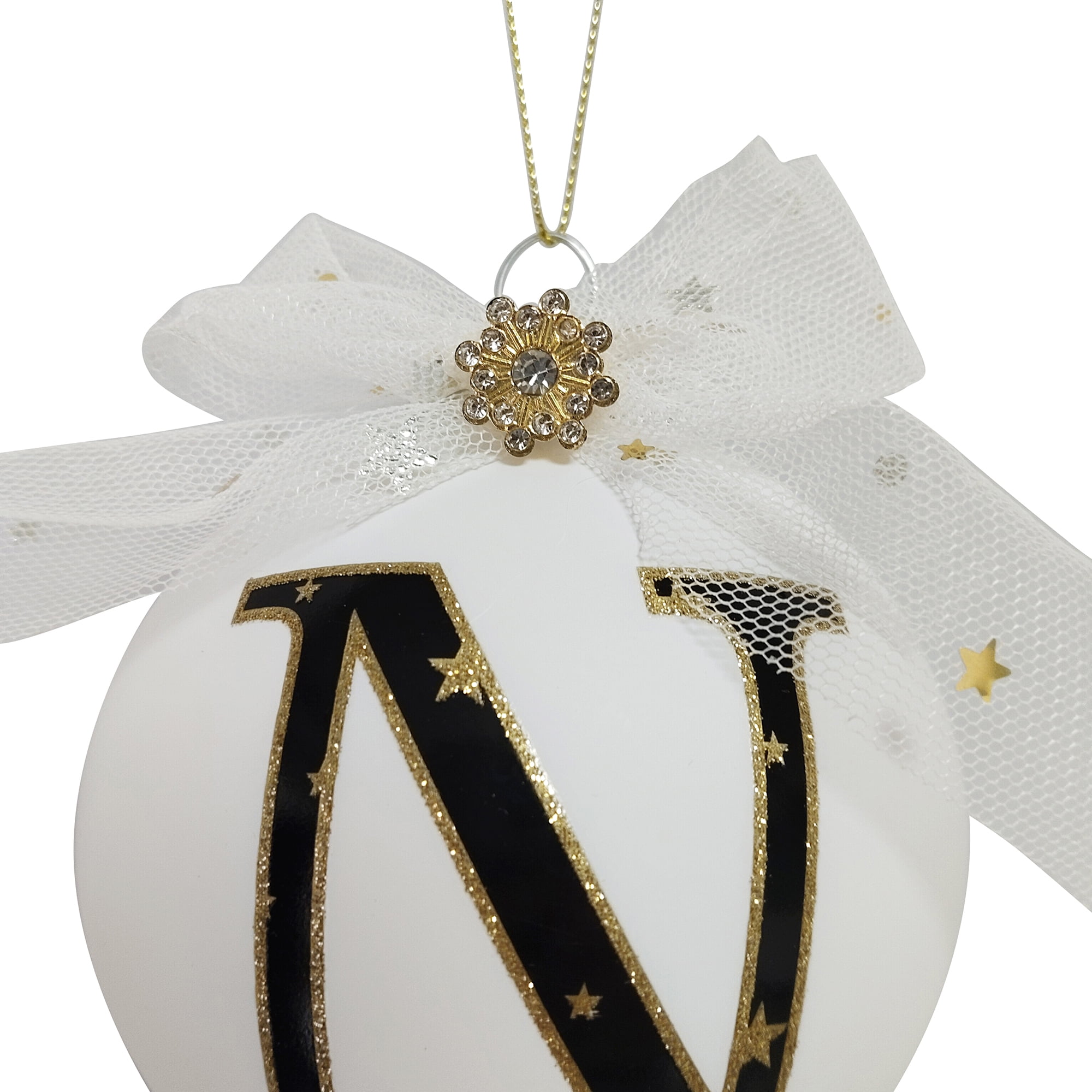HOLIDAY TIME N WHITE LETTER GLASS ORNAMENT