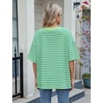 thumbnail image 3 of IWEMEK Women's Shirts Casual Summer Stripe T-Shirt Elbow Length Sleeve Drop Shoulder Tops Color Block Lightweight Pullover, 3 of 7