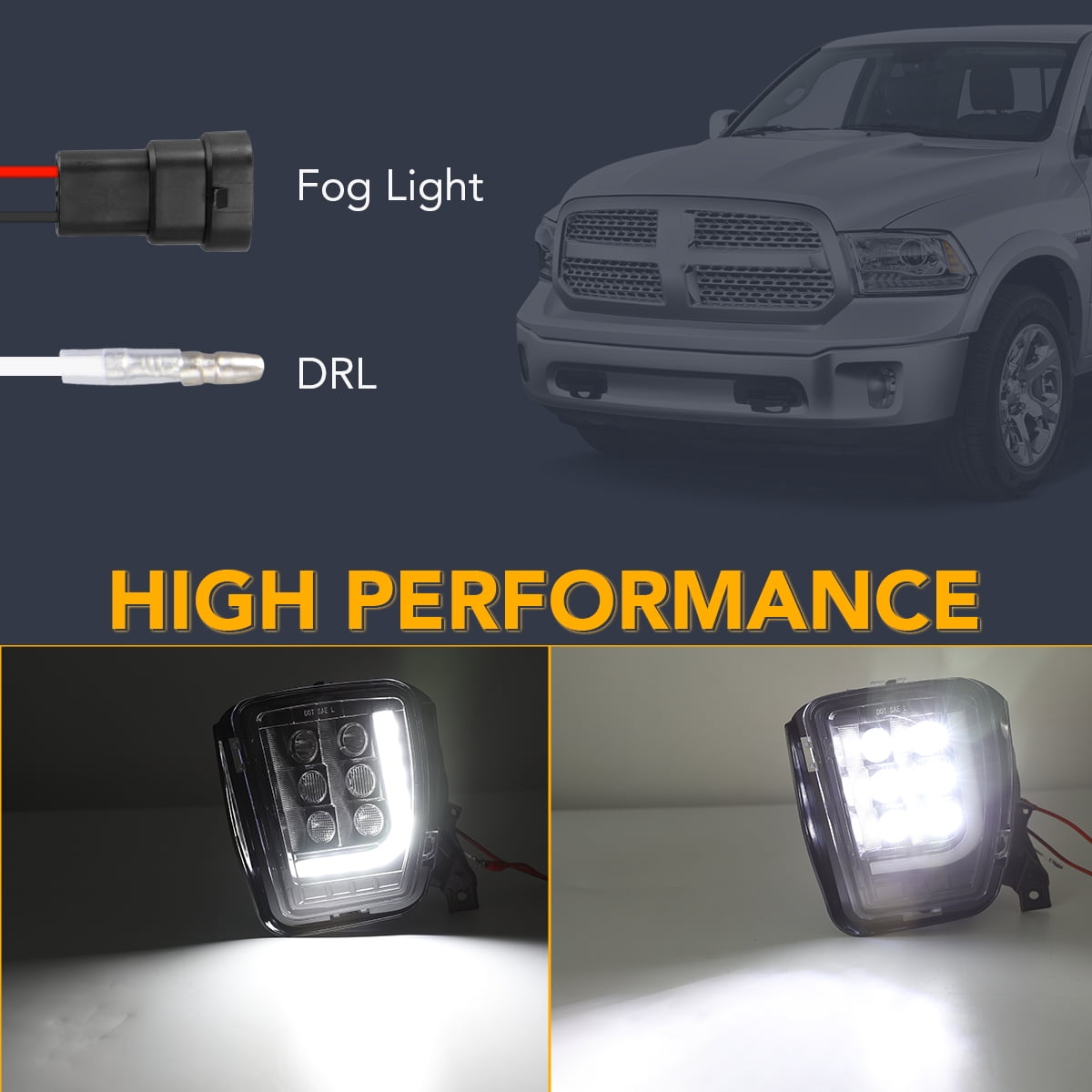 For 2013 2014 2015 2016 2017 2018 Dodge Ram 1500 Fog Lights Lamps LED  L+R Smoke Lens