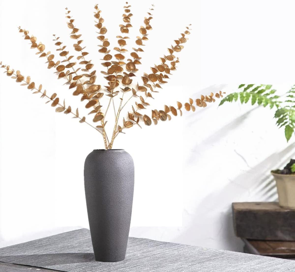 Artificial Plants for Christmas, Plastic Grass Faux Shrubs Fake Leaves Simulation Bushes Home Indoor Outdoor Garden Wedding Festival Decoration Hall Office Table Planter Filler – Gold 2 Pack