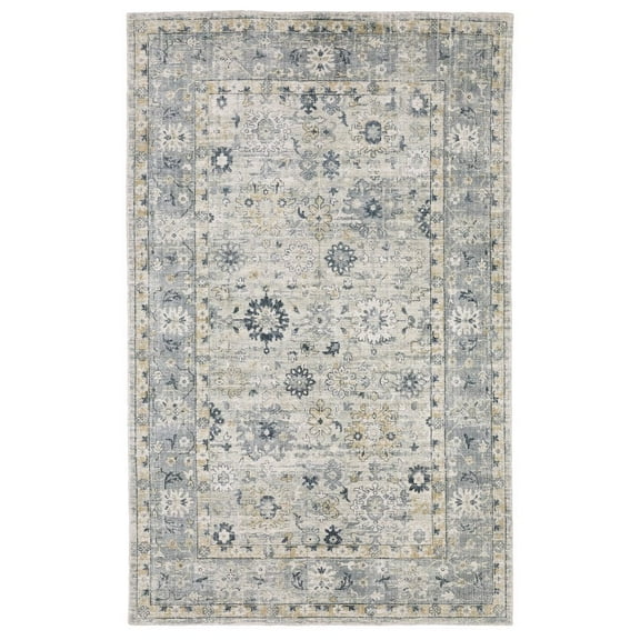 Oriental Weavers Windham Hand-made Wool Blend Area Rug - WIN01 - 6' x 9' - in Grey/ Blue - Vintage Inspired, Hand-Made Wool Blend Rugs, Dining, Living Room Rug