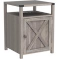 thumbnail image 4 of JJUN Farmhouse Nightstand with Charging Station, Rustic End Table Bedroom with Storage Living Room Side Table Grey Night Stand Industrial Bedside Bed Table with USB Ports and Outlets, 4 of 8