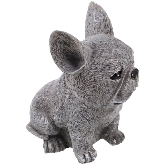 LOLIPPYY Grey Resin Bulldog Puppy Sculpture Sitting French Bulldog Statue for Garden and Home Decor