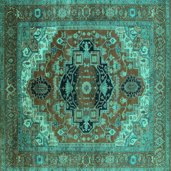 Ahgly Company Indoor Square Persian Turquoise Blue Traditional Area Rugs, 5' Square