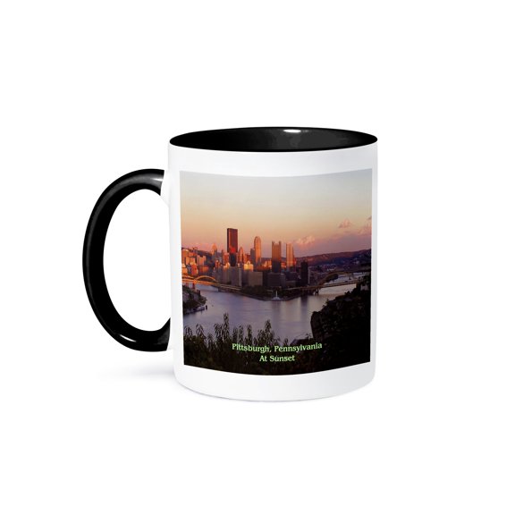 3dRose, Pittsburgh Skyline At Sunset, 11oz Two-Tone Black Mug