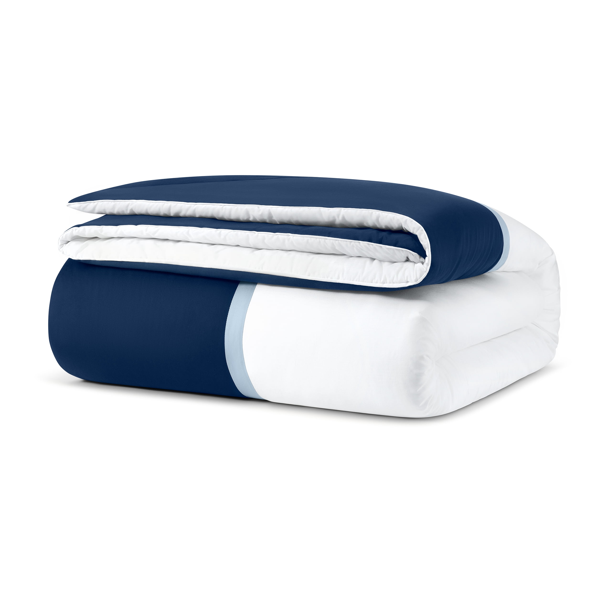 Wamsutta 1846 Cotton Tencel 3-Piece Titan Blue Henley Border Comforter Set, King