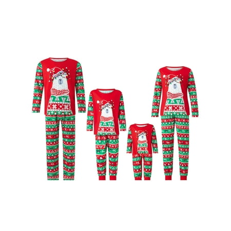 

Christmas Family Matching Pajamas Sets Long Sleeve Christmas Bear Print Tops Trousers Suits for Couples Women Men Kids