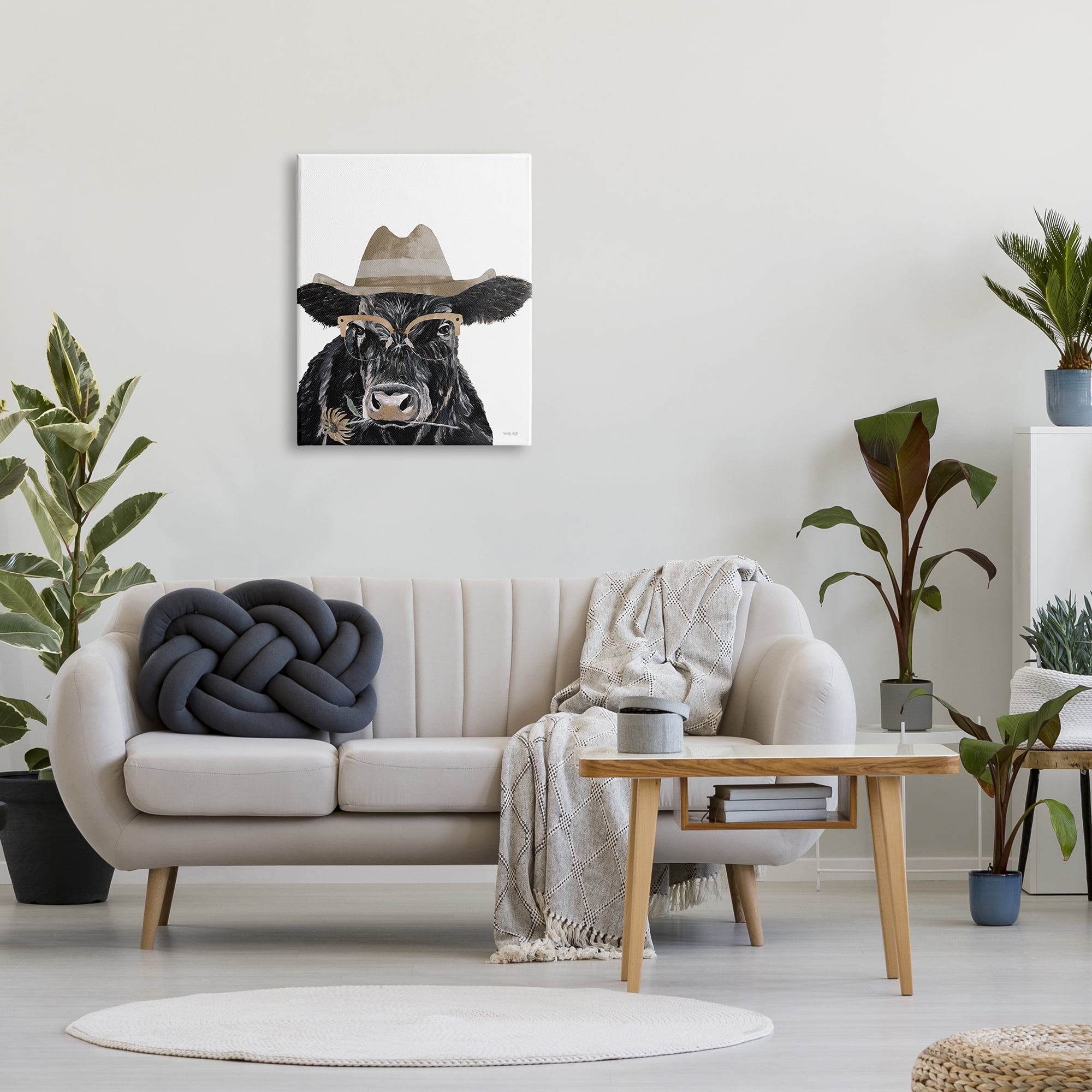 Stupell Industries Cattle in Hat & Glasses Animals & Insects Painting Gallery Wrapped Canvas Print Wall Art, 24 x 30